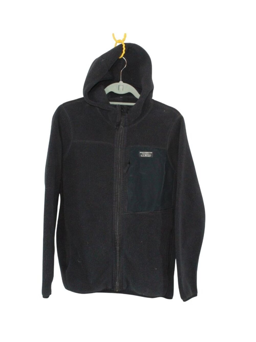 LL Bean Hooded Fleece Jacket Black Full Zip Outdoor Casual Layering Medium